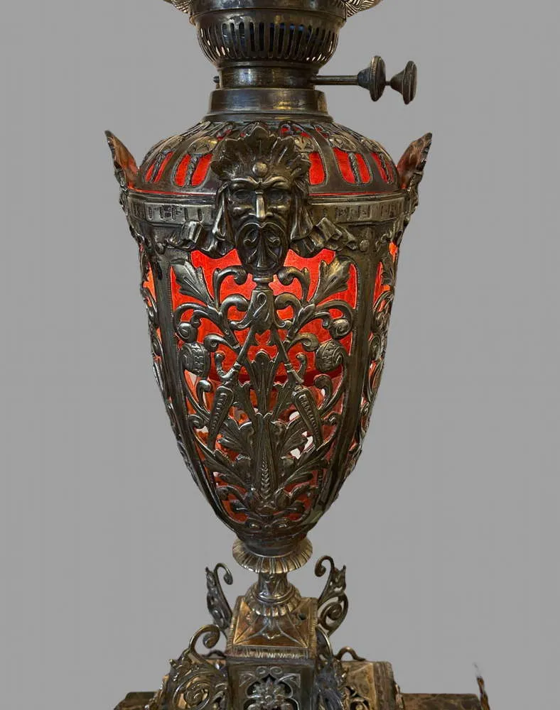 Very Rare And Ornate Brass And Ormolu Oil Lamp photo vintage