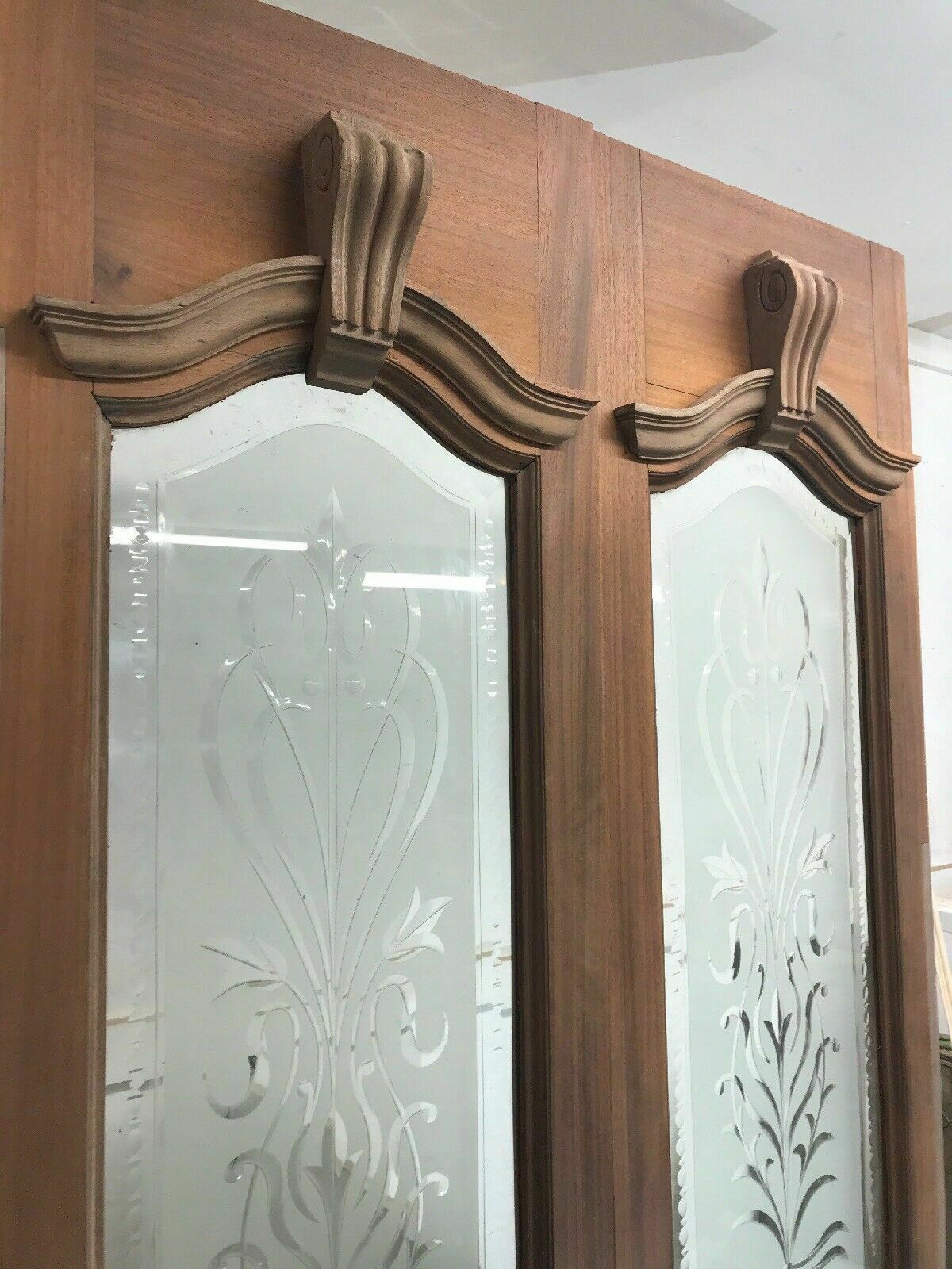 Antique French Doors Period Reclaimed Cut Glass Hardwood Carved Vestibule Porch photo for sale