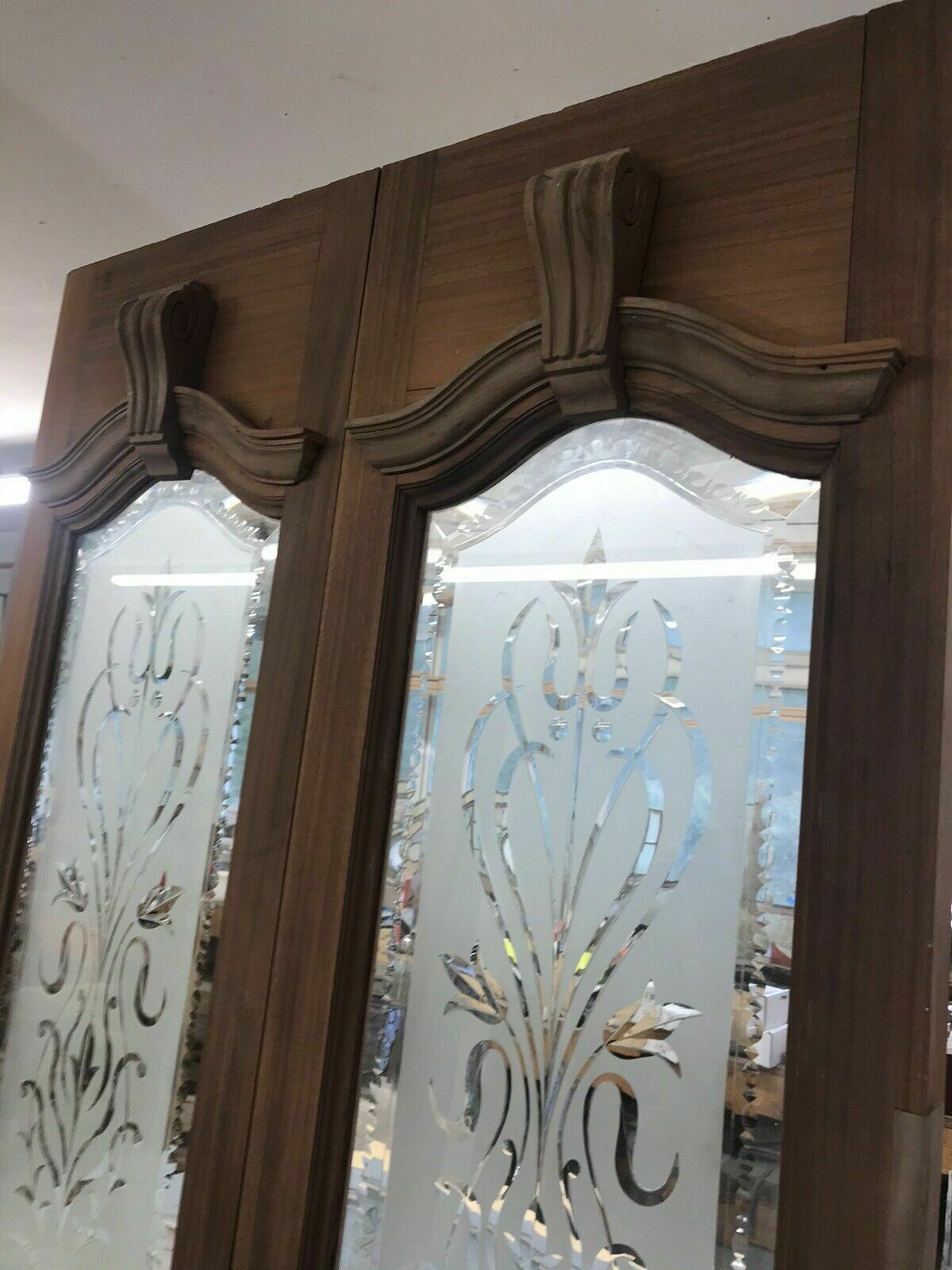 Antique French Doors Period Reclaimed Cut Glass Hardwood Carved Vestibule Porch photo 3127.0