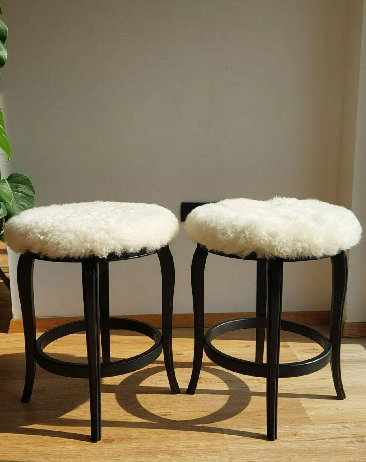 1 Of 2 Mid Century Modern Stool / Unique Stool,Chair / Sheepskin Stool /Thonet Style Stool/Mcm Sheepskin Stool/Mcm Home/Mcm Interior/ 1980's