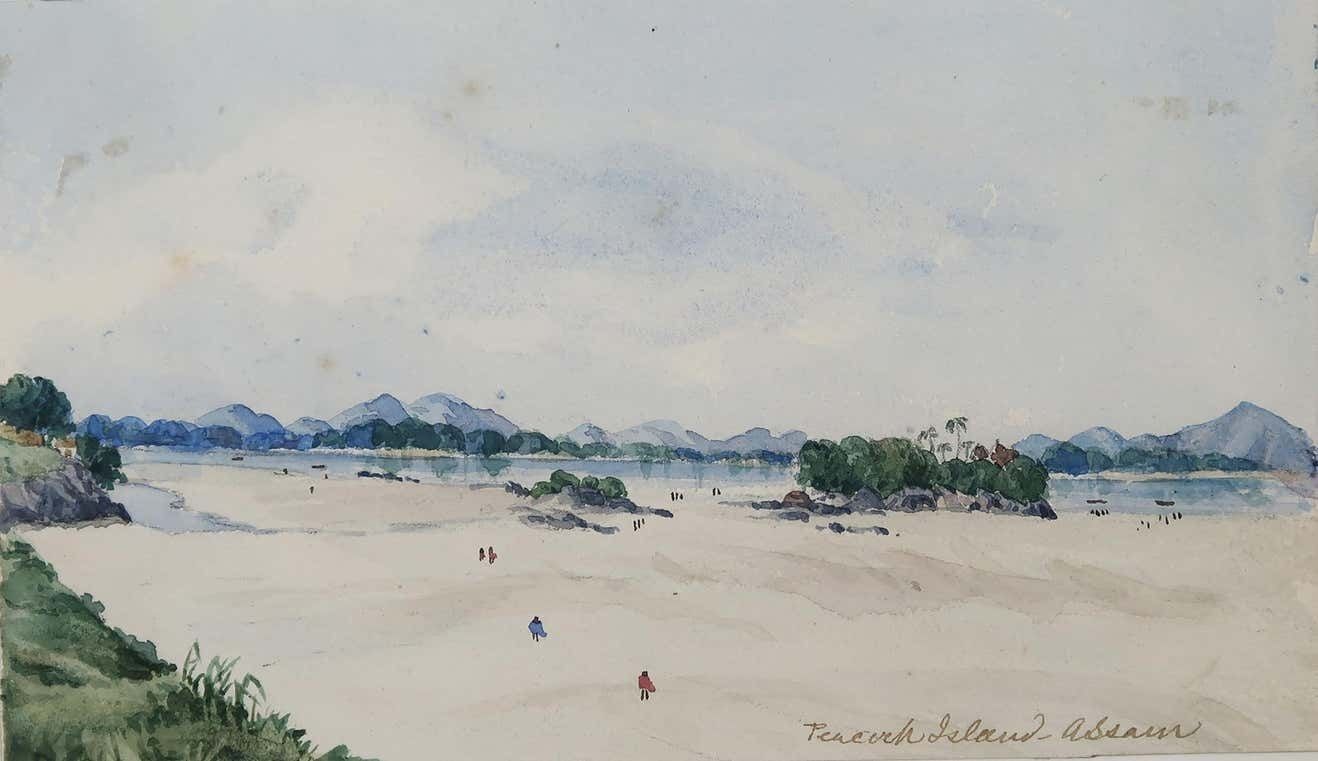 Peacock Island Assam India Watercolour By Edwin Landseer Grundy C.1860 photo furniture