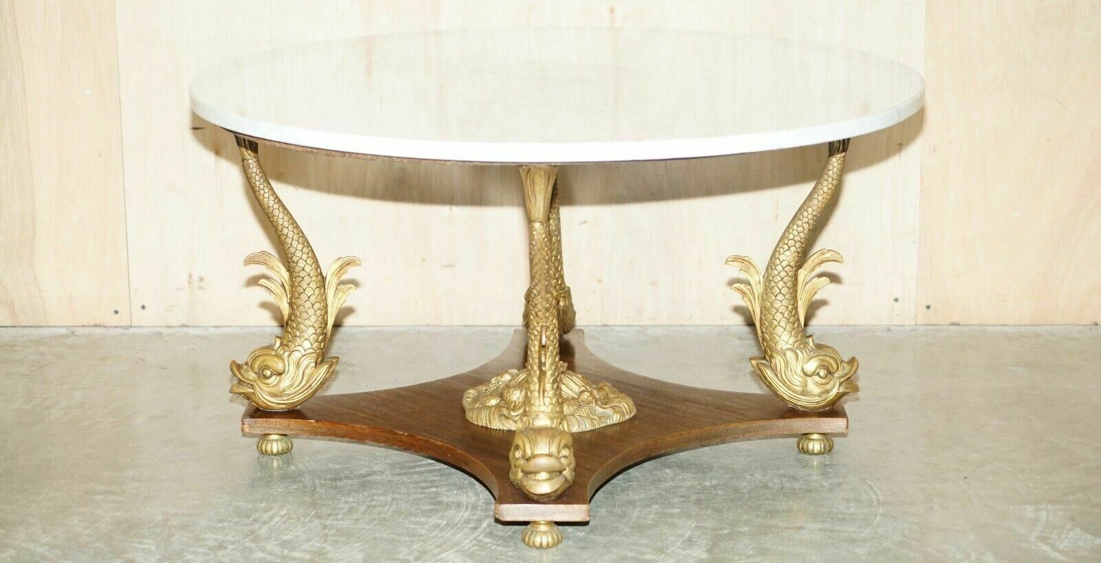 Very Fine 19th Century Gilt Brass Dolphin Italian Carrara Marble Coffee Table photo furniture
