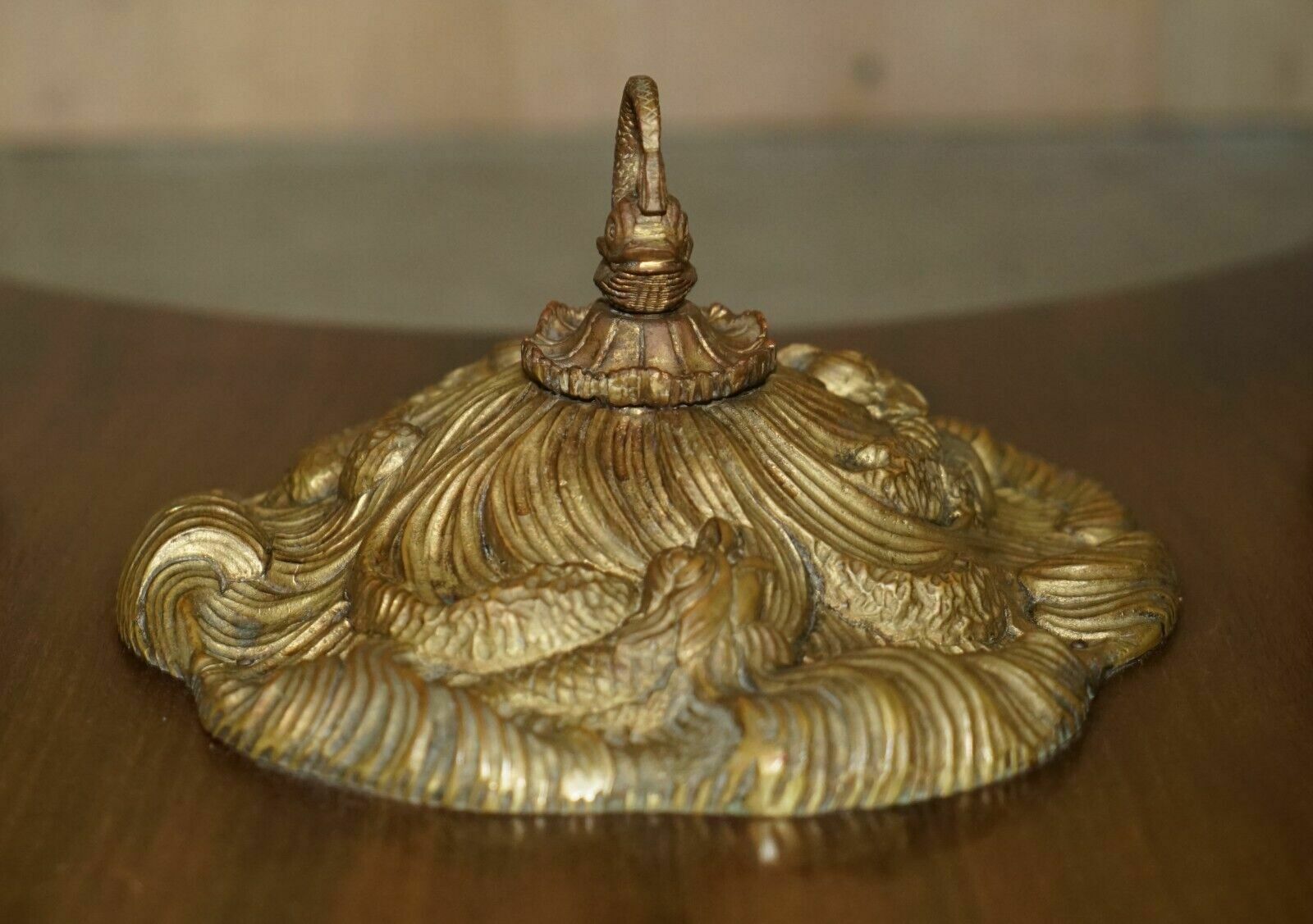 photo for sale Very Fine 19th Century Gilt Brass Dolphin Italian Carrara Marble Coffee Table