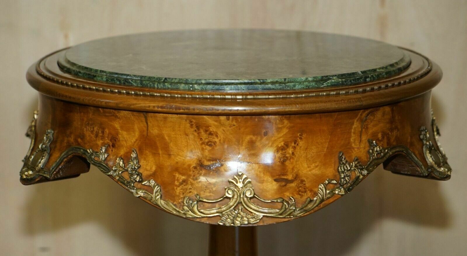 Pair Of Antique French 1880 Burr Walnut, Gilt Brass Green Marble Side End Tables photo 3950.0