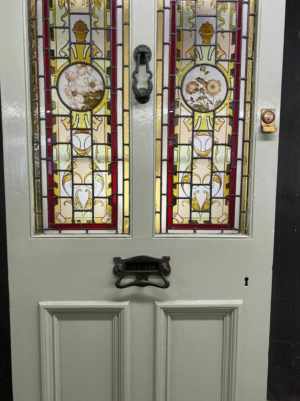 Victorian Hand Painted Stained Glass Front Door Antique Period Reclaimed Rare photo furniture