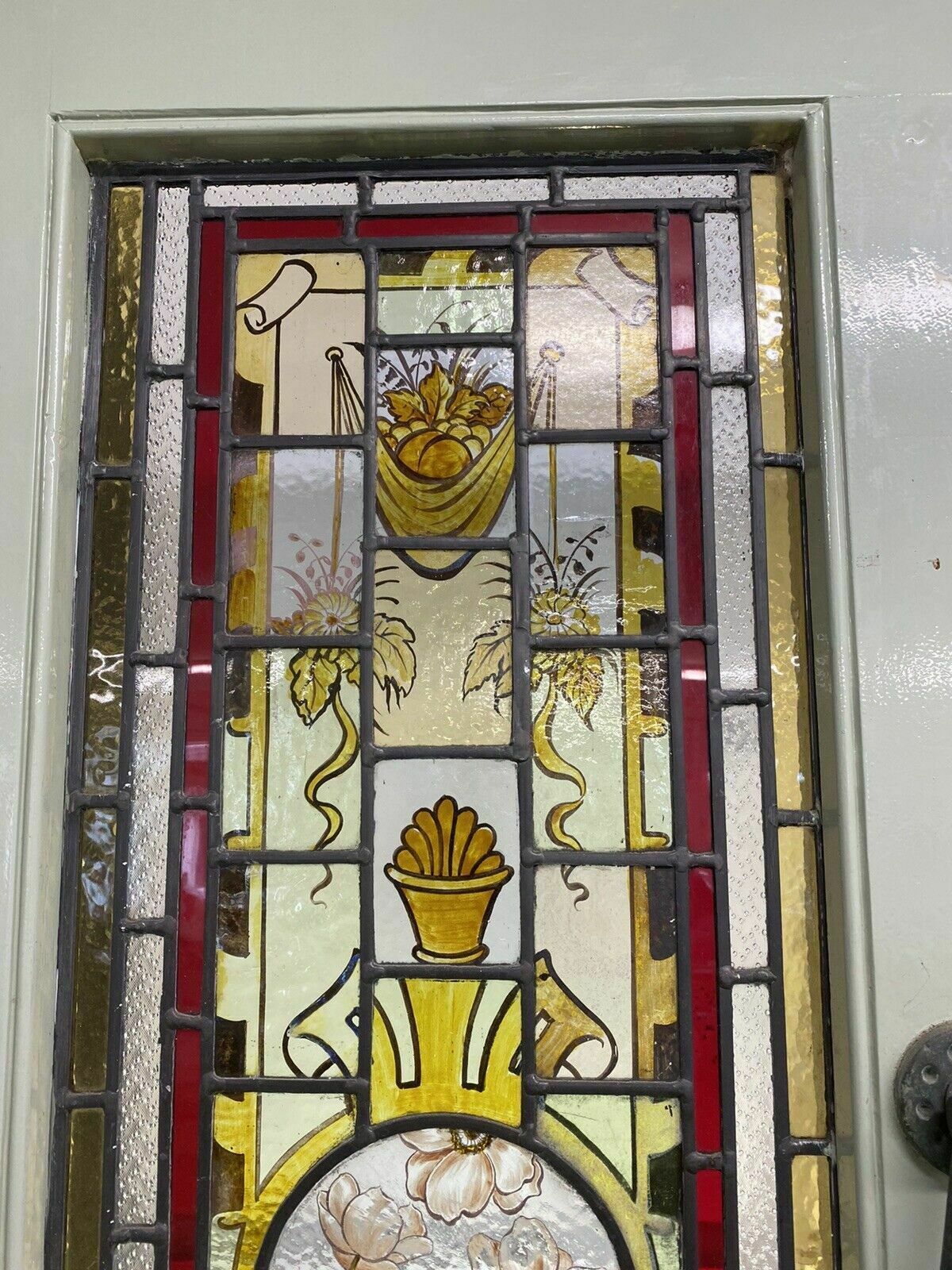 Victorian Hand Painted Stained Glass Front Door Antique Period Reclaimed Rare photo Home Fixtures