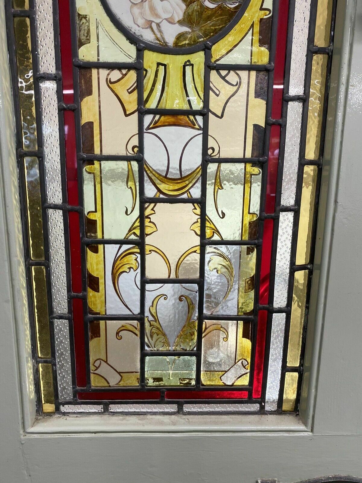 Victorian Hand Painted Stained Glass Front Door Antique Period Reclaimed Rare photo vintage