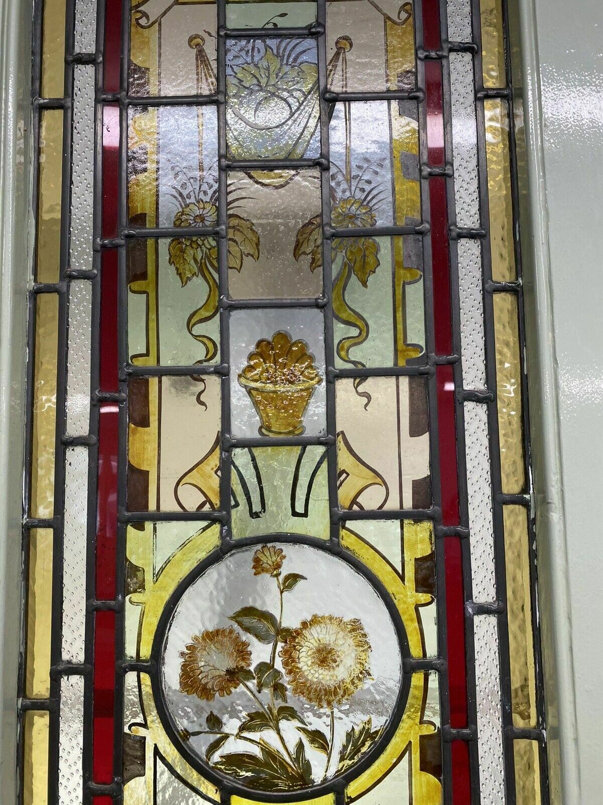 photo for sale Victorian Hand Painted Stained Glass Front Door Antique Period Reclaimed Rare