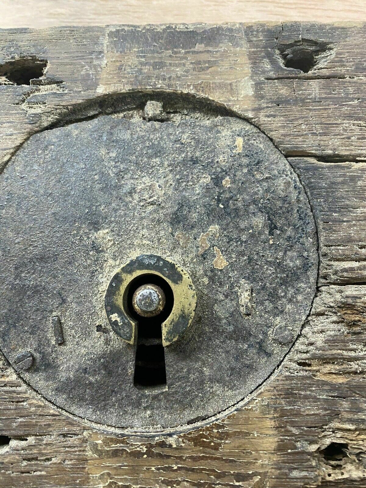 Large 17th Century Rim Lock Key Reclaimed Period Oak Iron Rare Door Furniture photo vintage