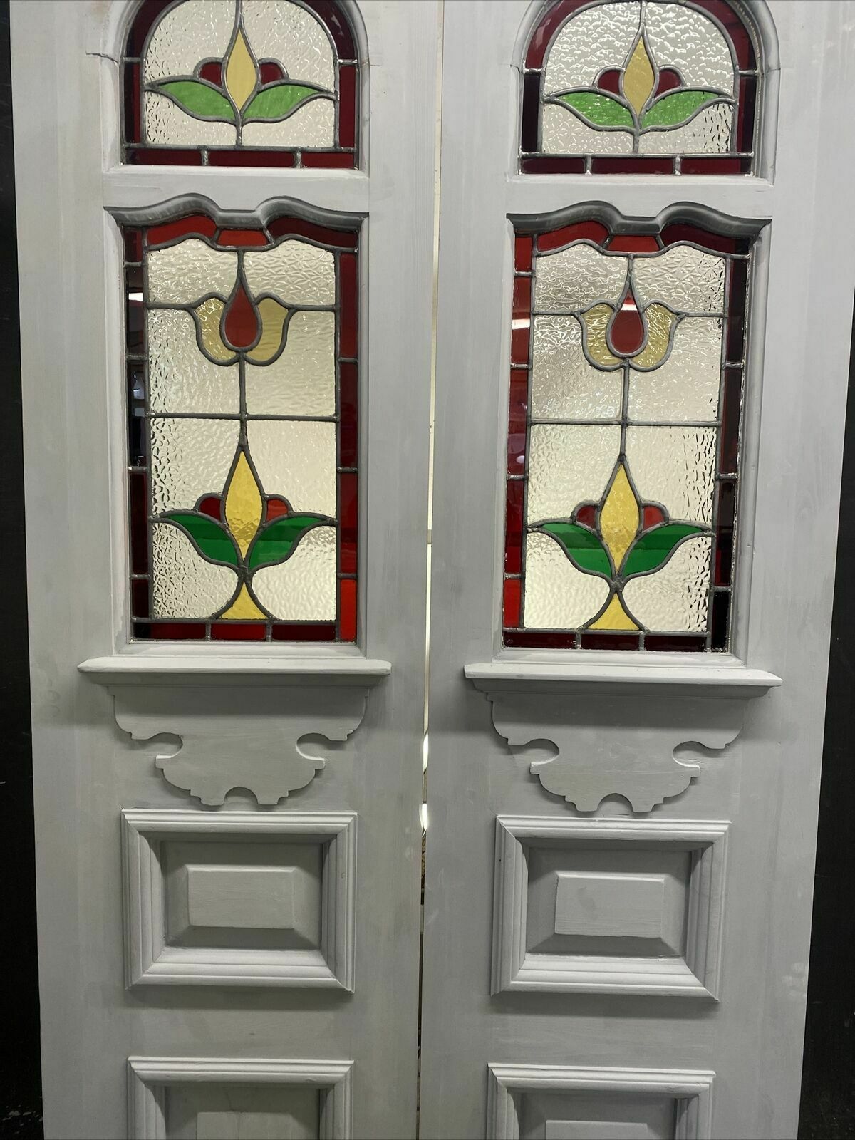 Edwardian Stained Glass Doors Antique Period Reclaimed Old French Double Leaded photo for sale
