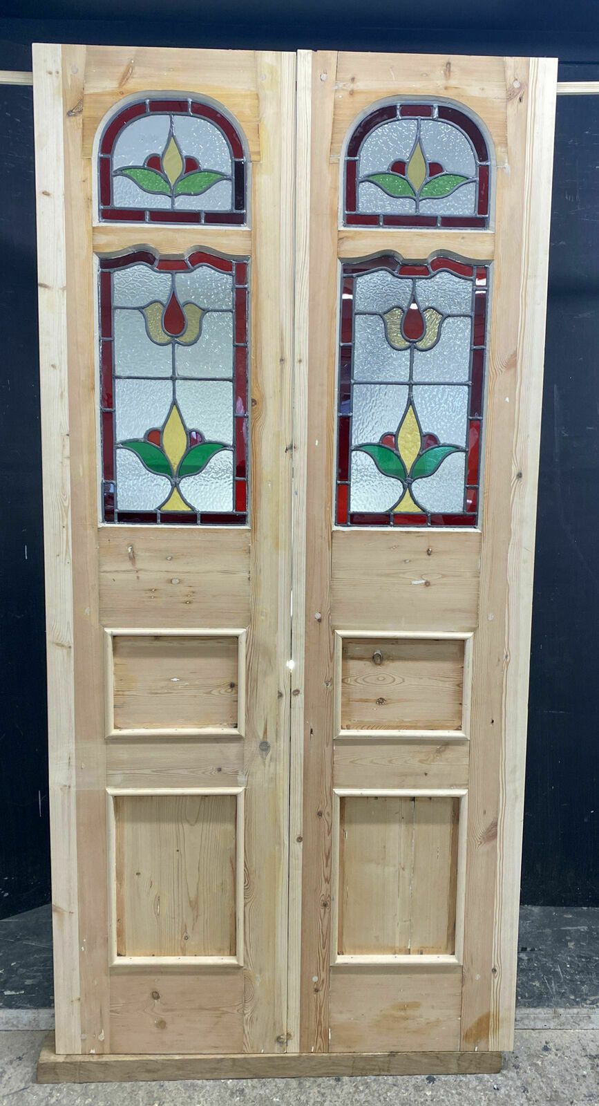 Edwardian Stained Glass Doors Antique Period Reclaimed Old French Double Leaded photo buy