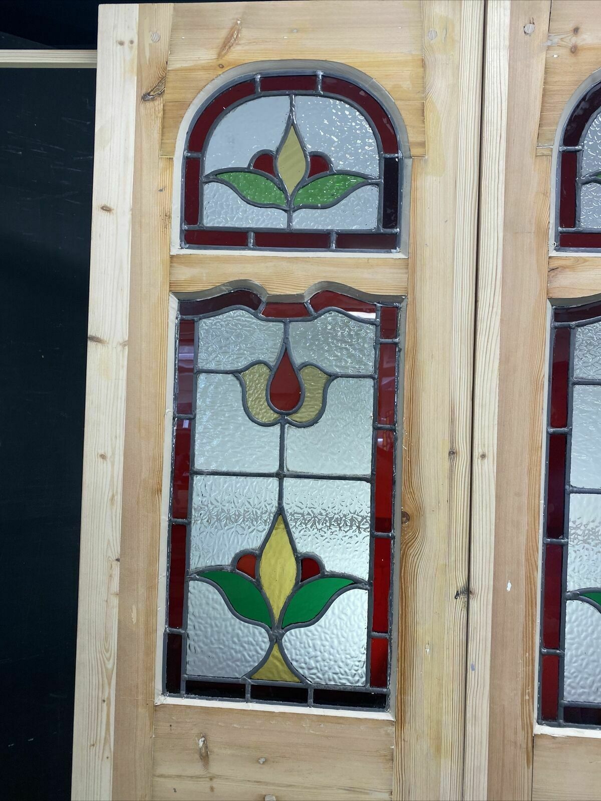 Home Fixtures Edwardian Stained Glass Doors Antique Period Reclaimed Old French Double Leaded photo