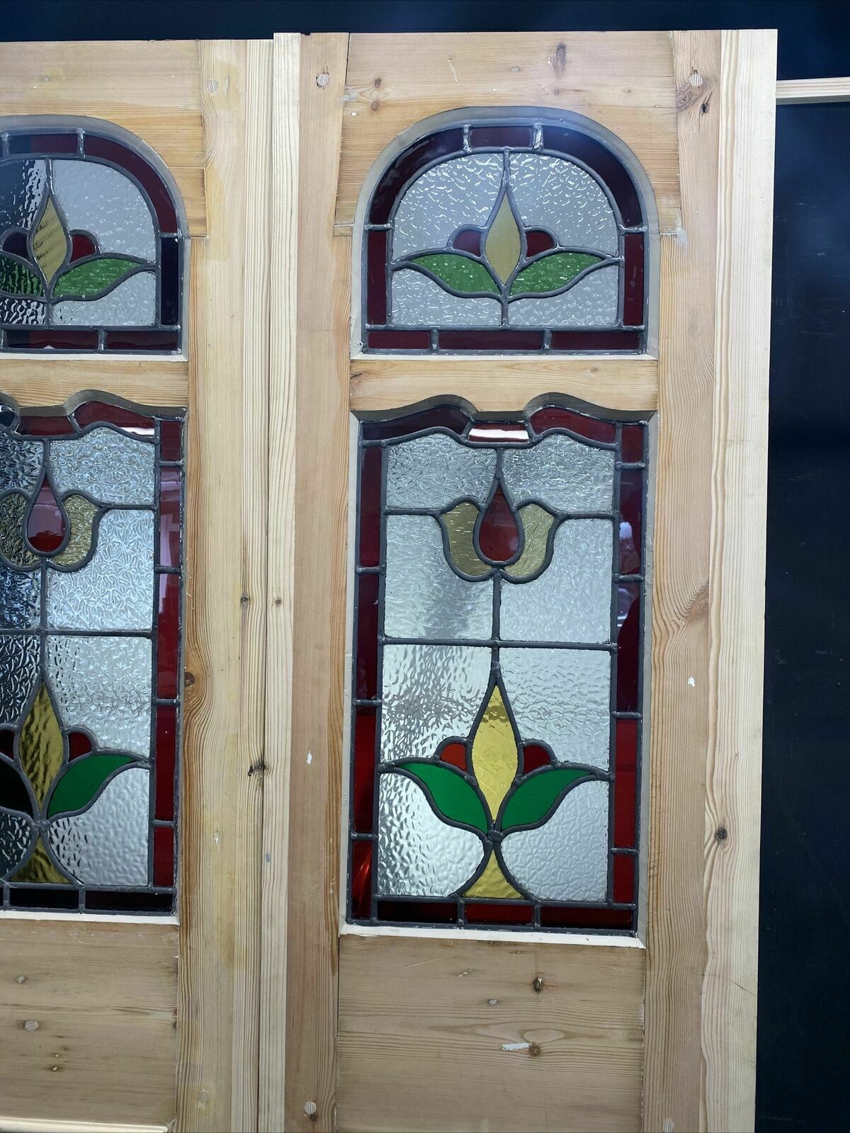 2891.0 Edwardian Stained Glass Doors Antique Period Reclaimed Old French Double Leaded photo