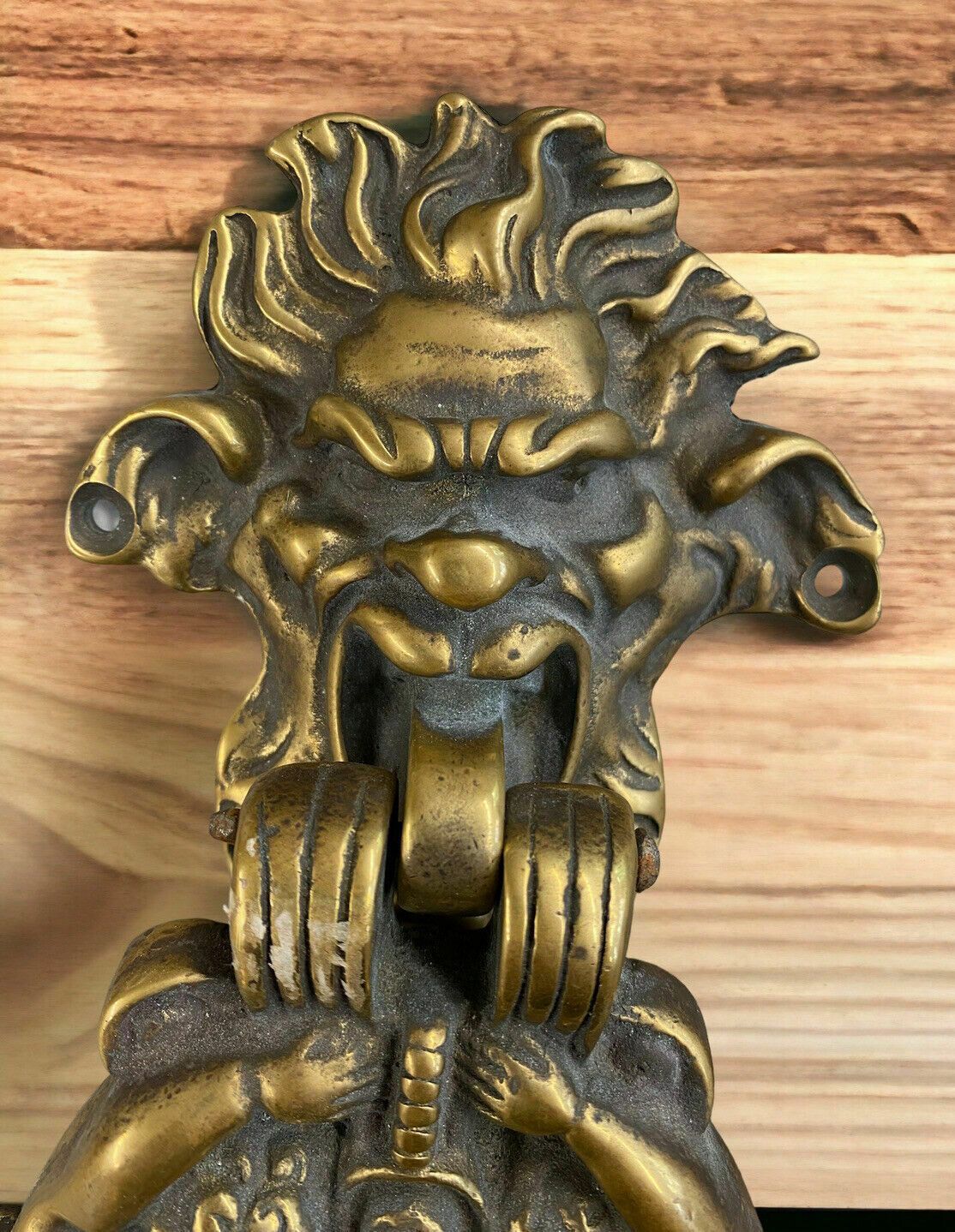 Huge Xl Antique Brass Door Knocker Metal Period Reclaimed Architectural Stunner photo furniture