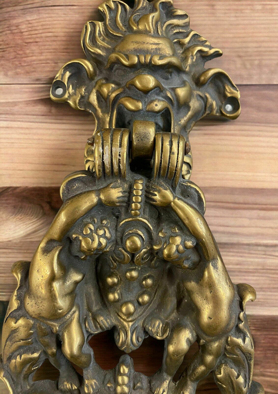 Huge Xl Antique Brass Door Knocker Metal Period Reclaimed Architectural Stunner photo Home Fixtures