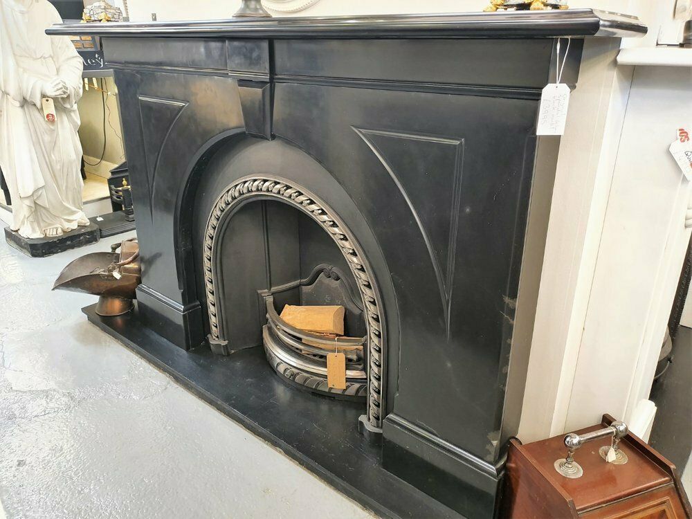 Original Belgian Black Spandrel Marble Fireplace Mantel 0473 photo furniture