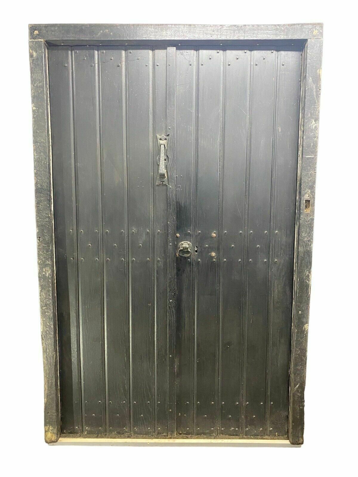 2 Solid Oak Front Door Set Frame Reclaimed Hardwood Key Gothic Antique Wood Iron