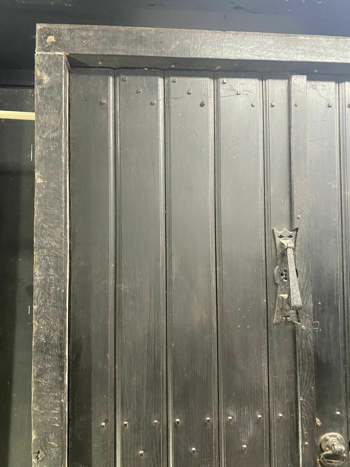 2 Solid Oak Front Door Set Frame Reclaimed Hardwood Key Gothic Antique Wood Iron photo Home Fixtures