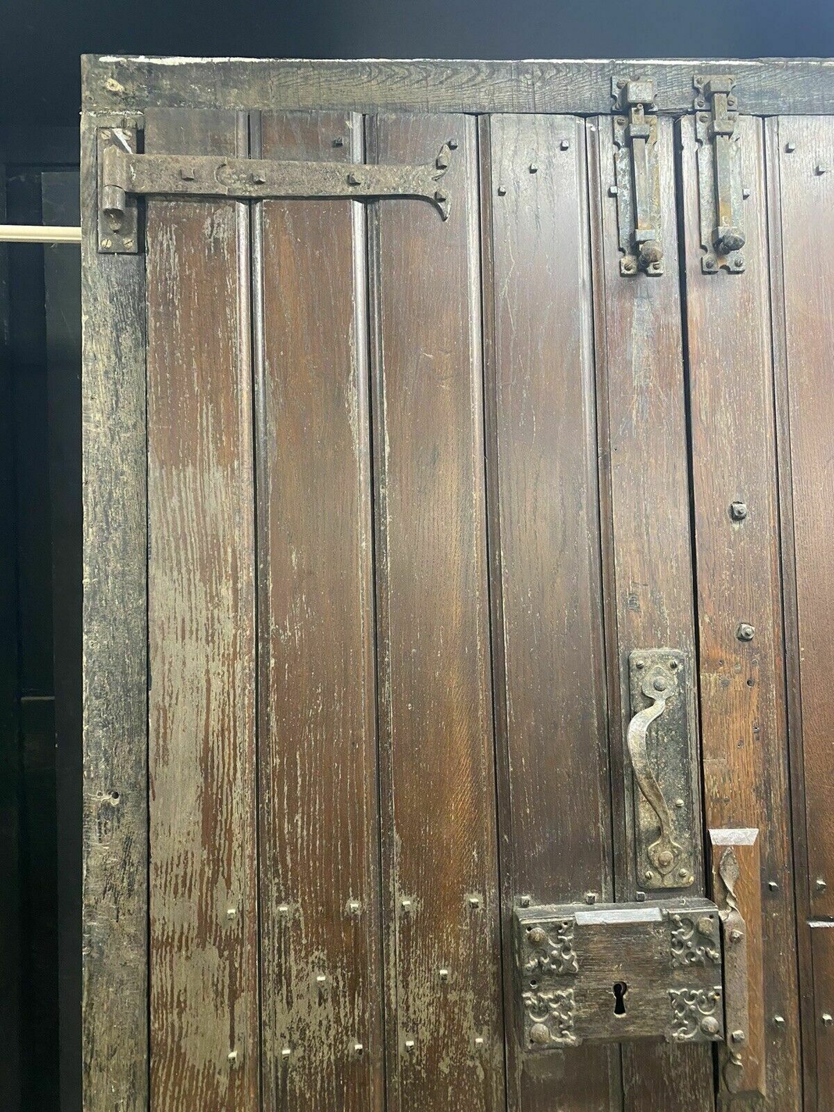 photo for sale 2 Solid Oak Front Door Set Frame Reclaimed Hardwood Key Gothic Antique Wood Iron