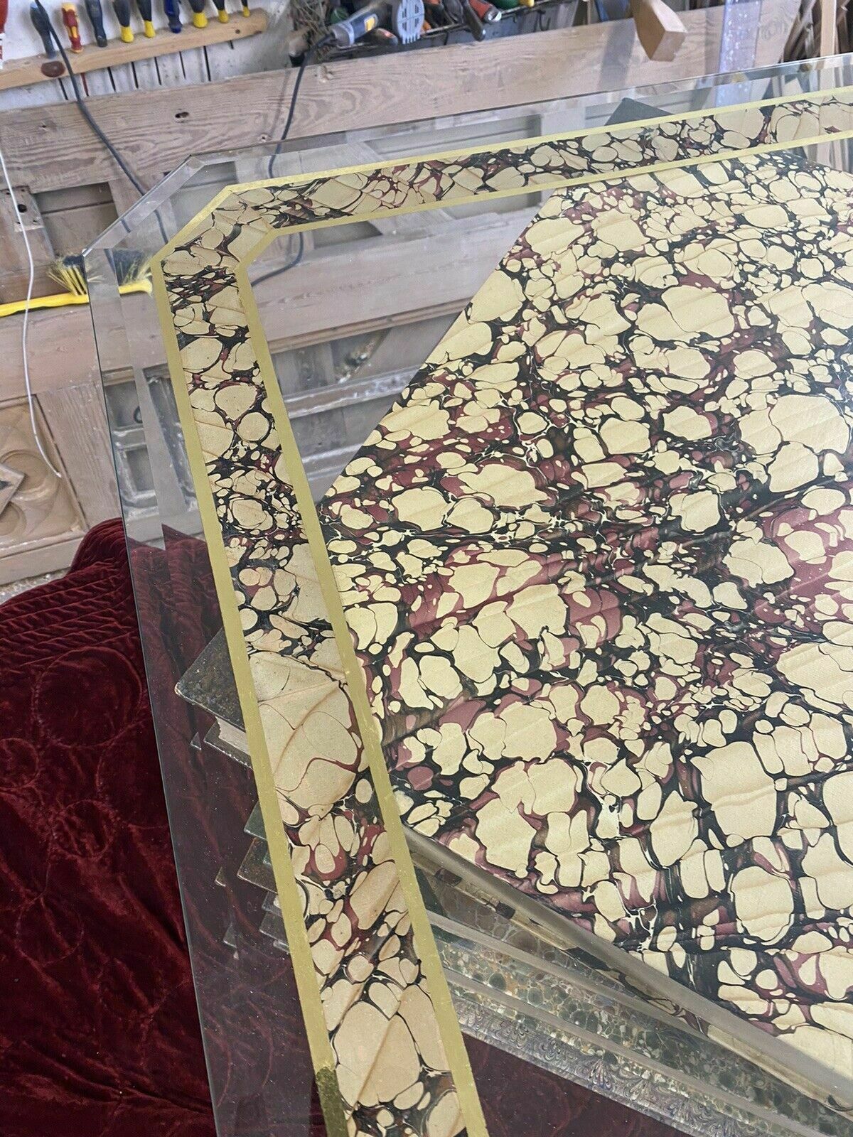 photo furniture Stunning Stacked Leather Book Form Coffee Table Ocasional Side Bevelled Glass
