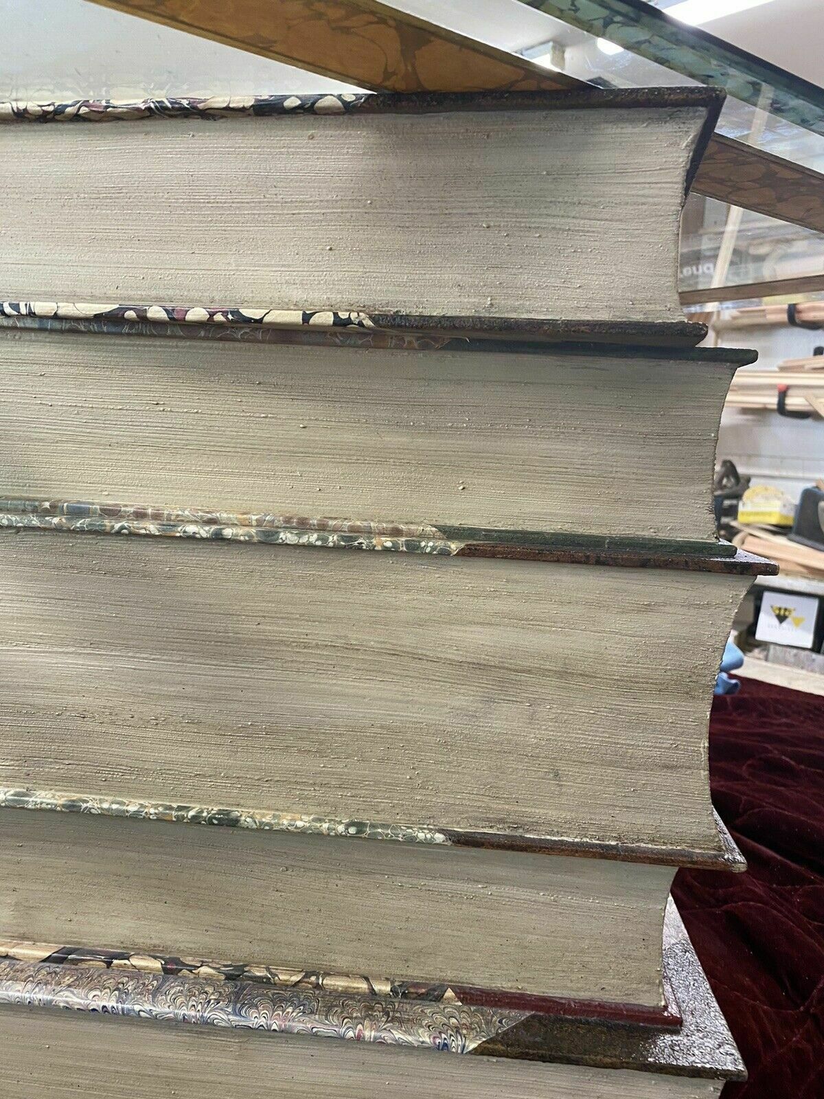 photo for sale Stunning Stacked Leather Book Form Coffee Table Ocasional Side Bevelled Glass