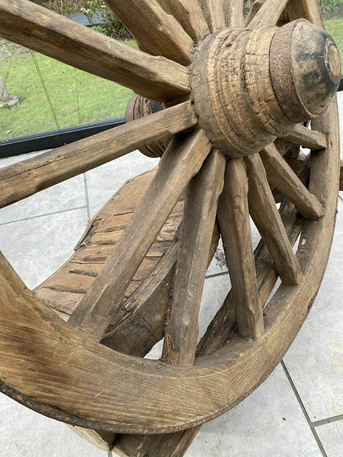 photo for sale Antique Bench Cartwheel Plough Garden Patio Reclaimed Period Architectural Rare