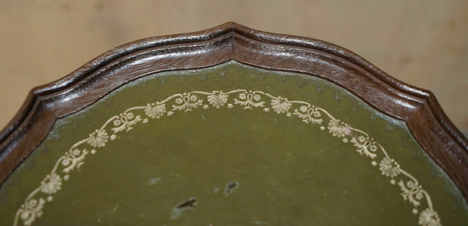 Furniture Luxury Green Leather With Gold Leaf Inlay Mahogany Tripod Lamp Side End Table photo