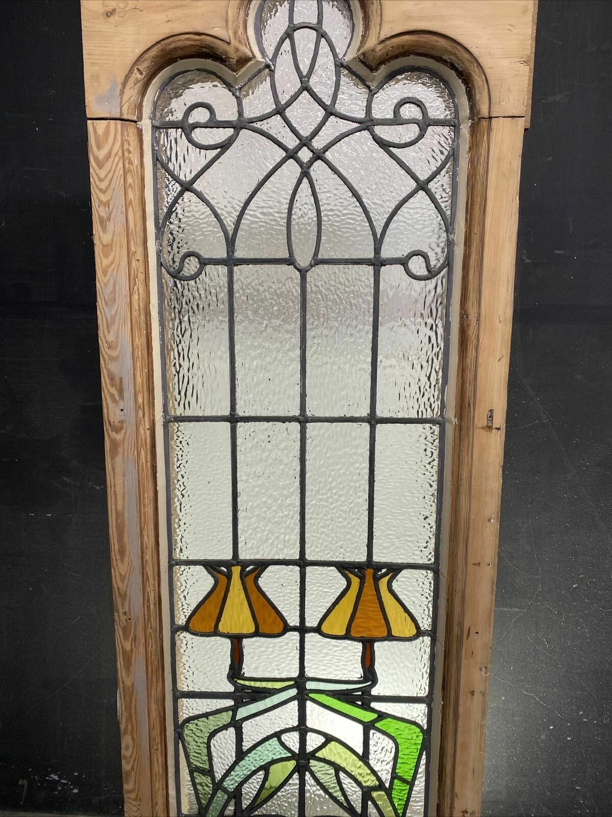 Large Gothic Stained Glass Window Antique Period Lead Old Reclaimed Wood Pine photo vintage