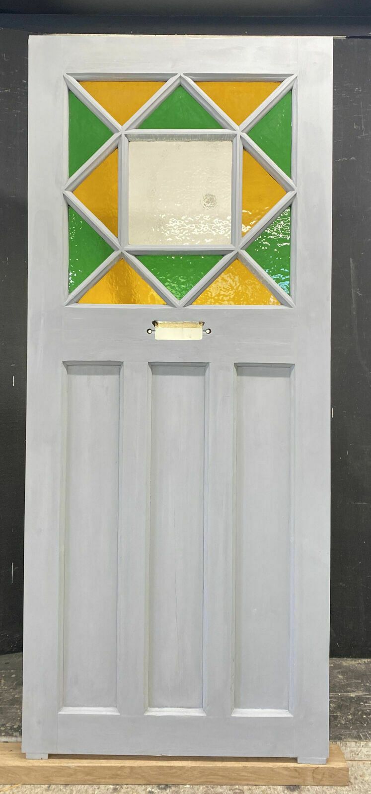 Art Deco Stained Glass Front Door Antique Period Reclaimed Old 20s 30s Pine Wood