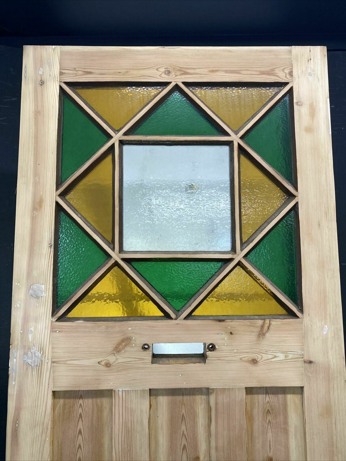 Art Deco Stained Glass Front Door Antique Period Reclaimed Old 20s 30s Pine Wood photo vintage