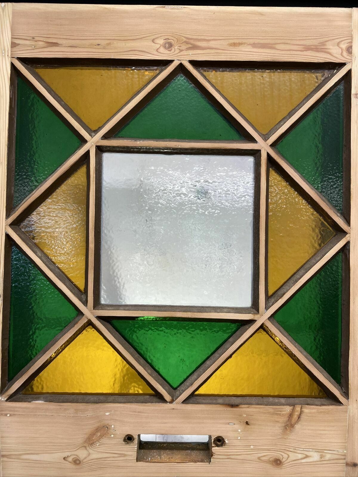 1174.1 Art Deco Stained Glass Front Door Antique Period Reclaimed Old 20s 30s Pine Wood photo