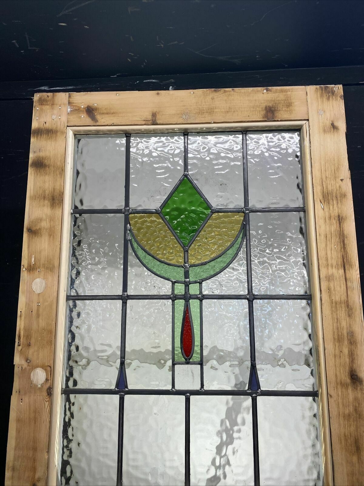 Victorian Stained Glass Front Door Antique Period Reclaimed Old Leaded Wood Pine photo vintage