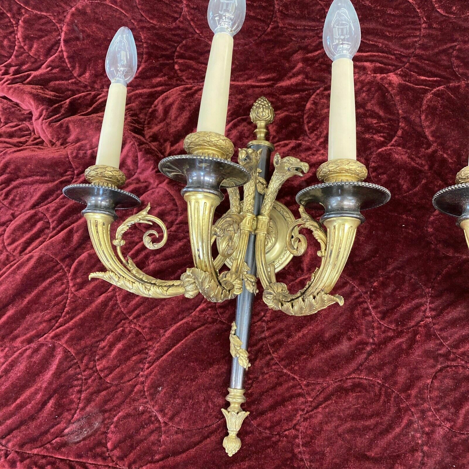 Set 2 Pair Antique Gilt Bronze Wall Sconces Lights Louis XV 19th Century Brass photo furniture