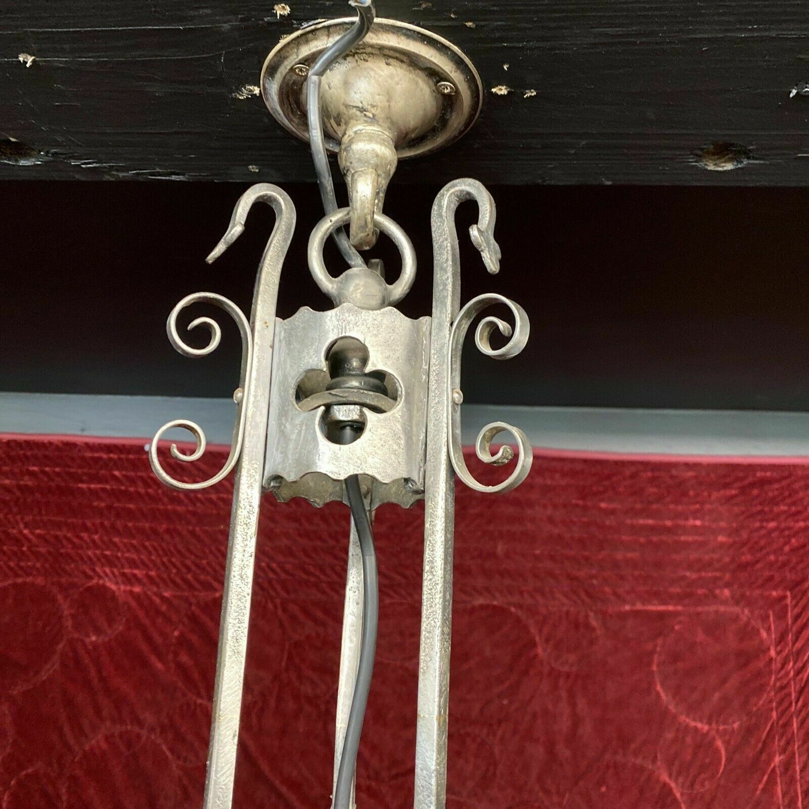 V Large Antique 19th Century Gothic Revival Wrought Iron French Chandelier Light photo furniture
