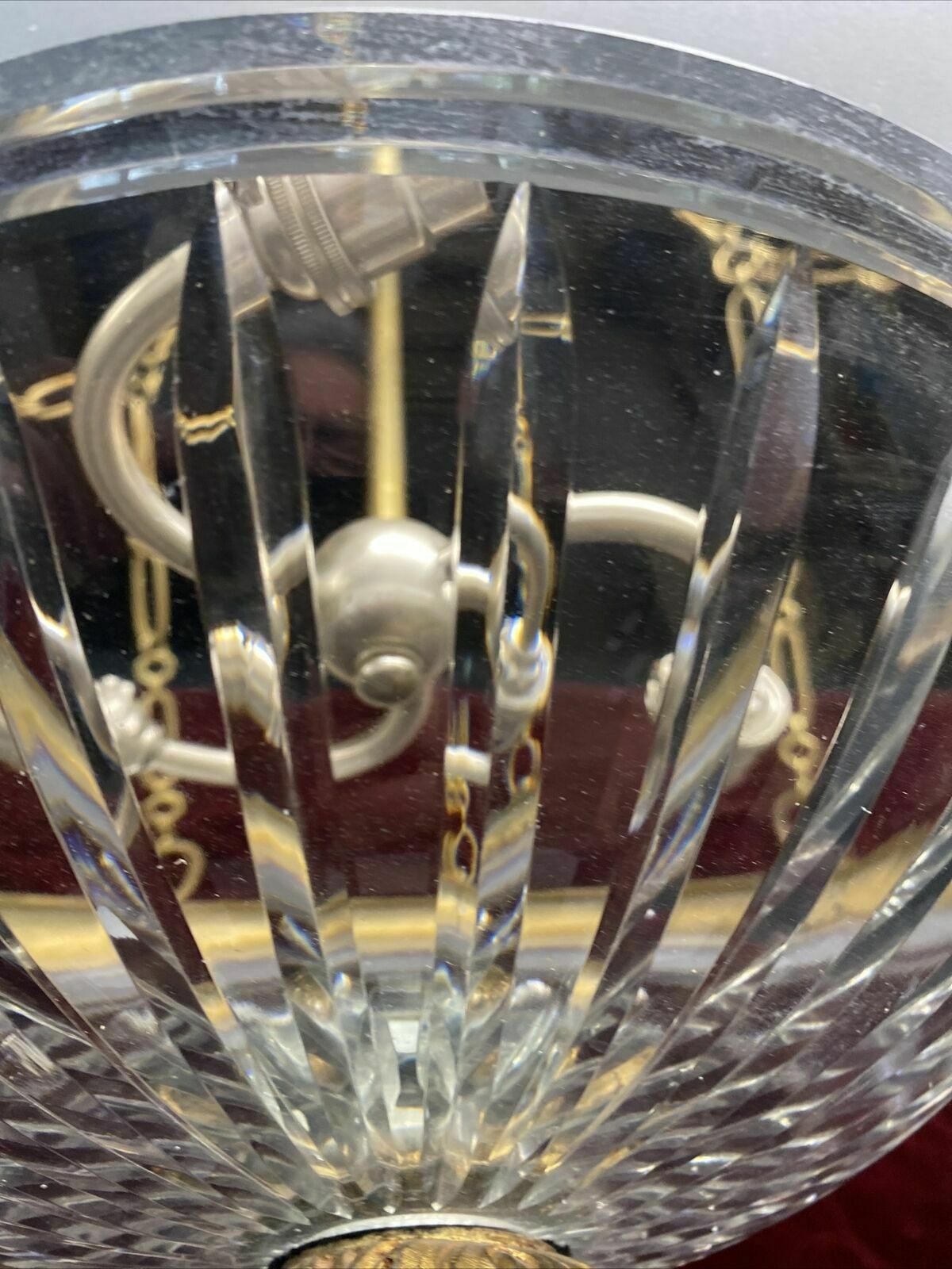 photo furniture Xl Antique Gilt Brass Cut Etched Glass Ceiling Bowl Louis XV 19th Century Light
