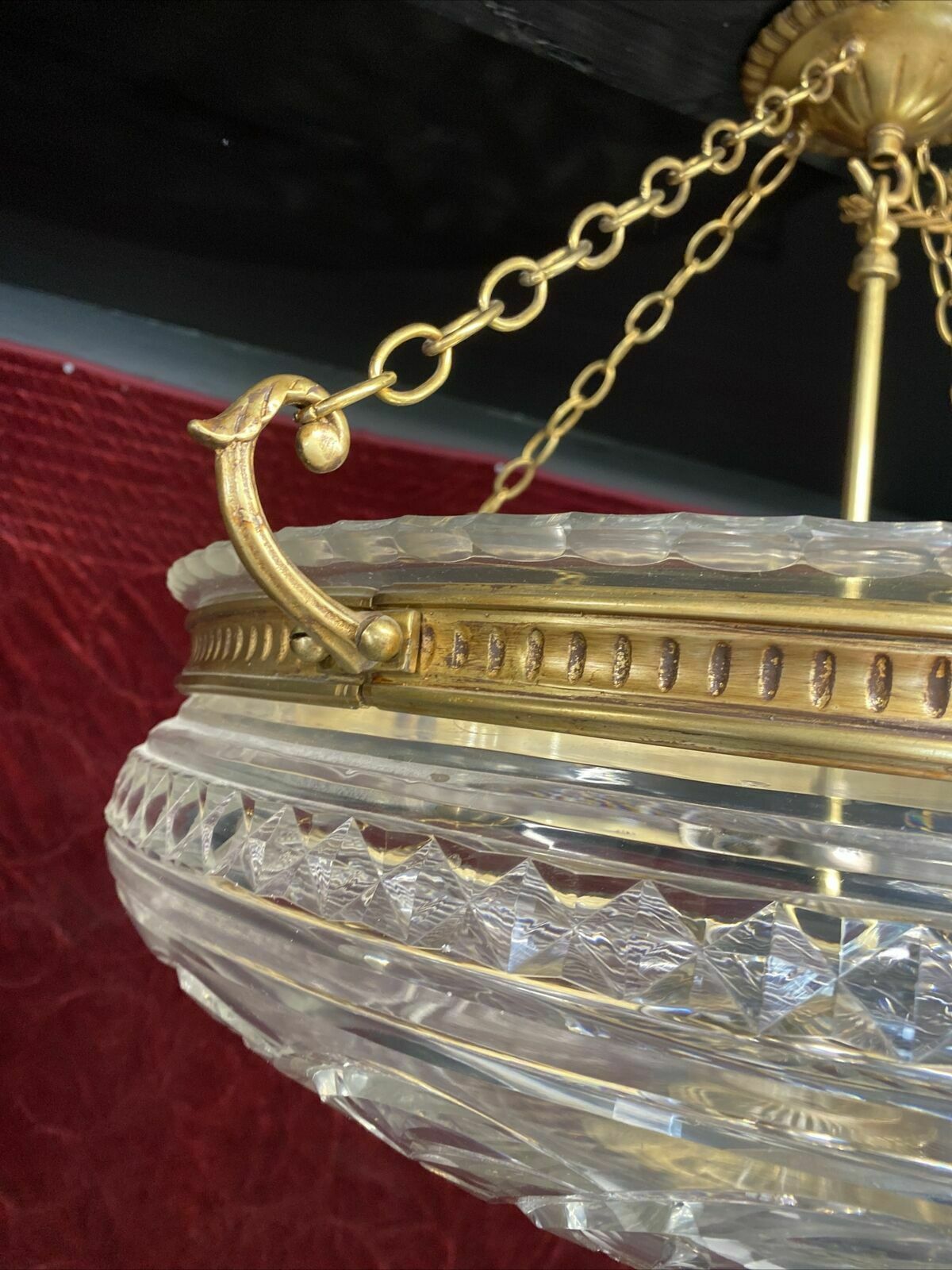 photo for sale Large Antique Gilt Brass Cut Glass Ceiling Bowl Louis XV 19th Century Light Old