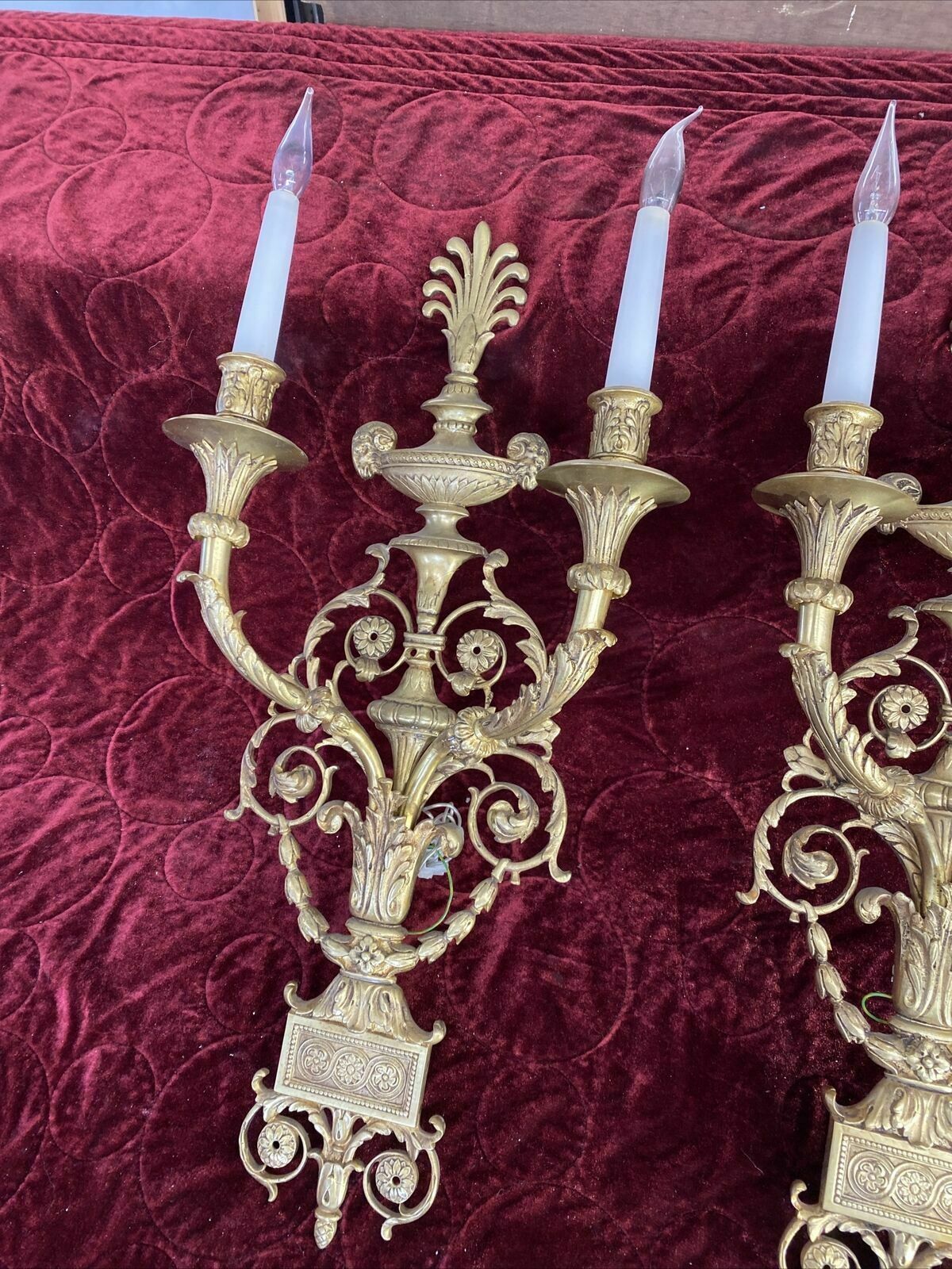 Set 3 Large Antique Gold Gilt Brass Wall Sconces Lights Louis XV 19th Century photo furniture