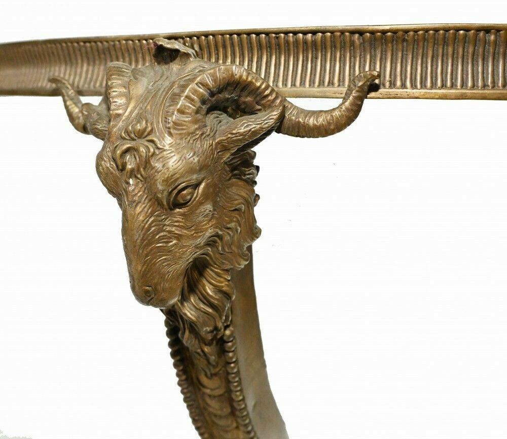 1485.0 Pair French Tables   Empire Ormolu Porcelain Side Tables Rams Heads Floral photo