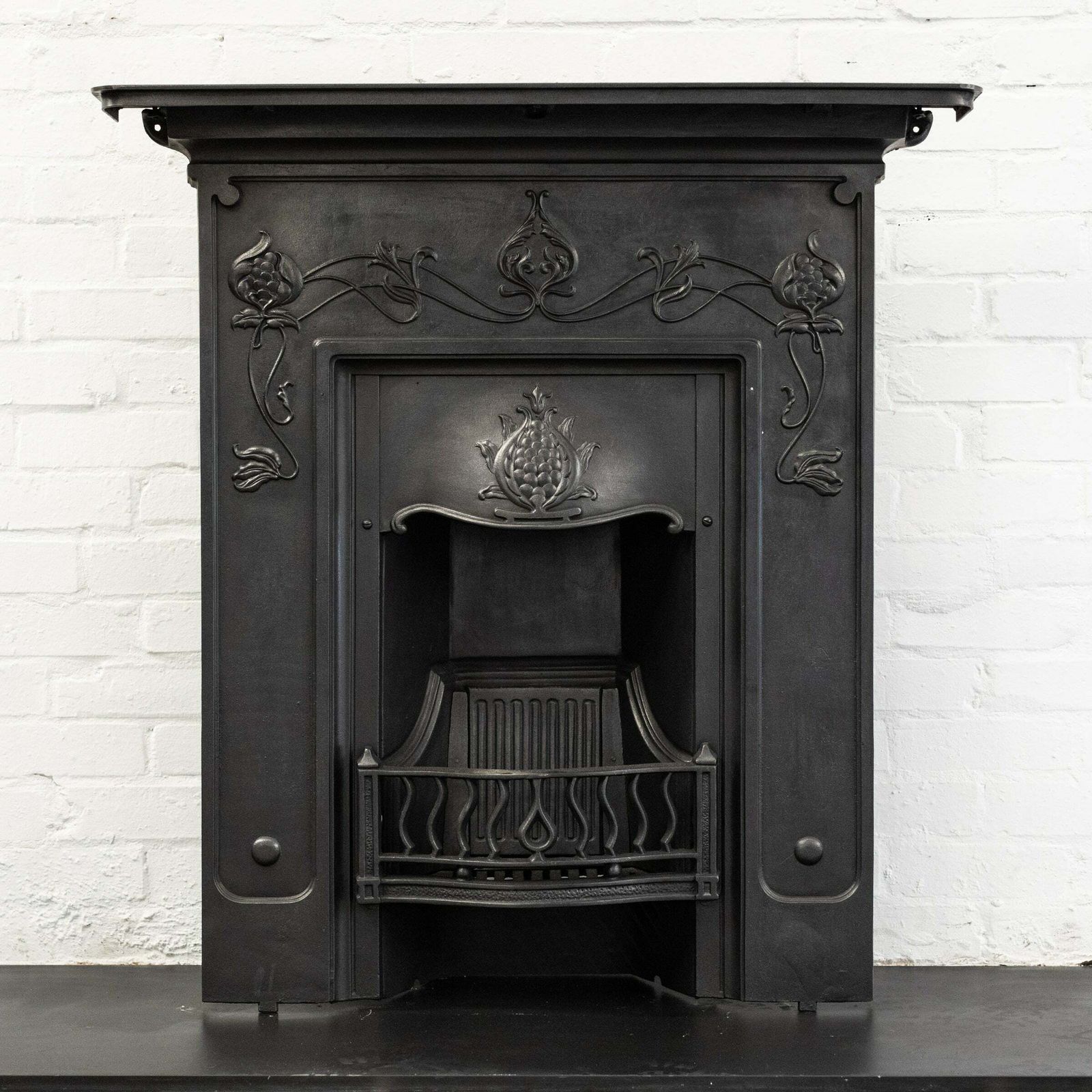 Antique Art Nouveau Cast Iron Combination Fireplace photo vintage