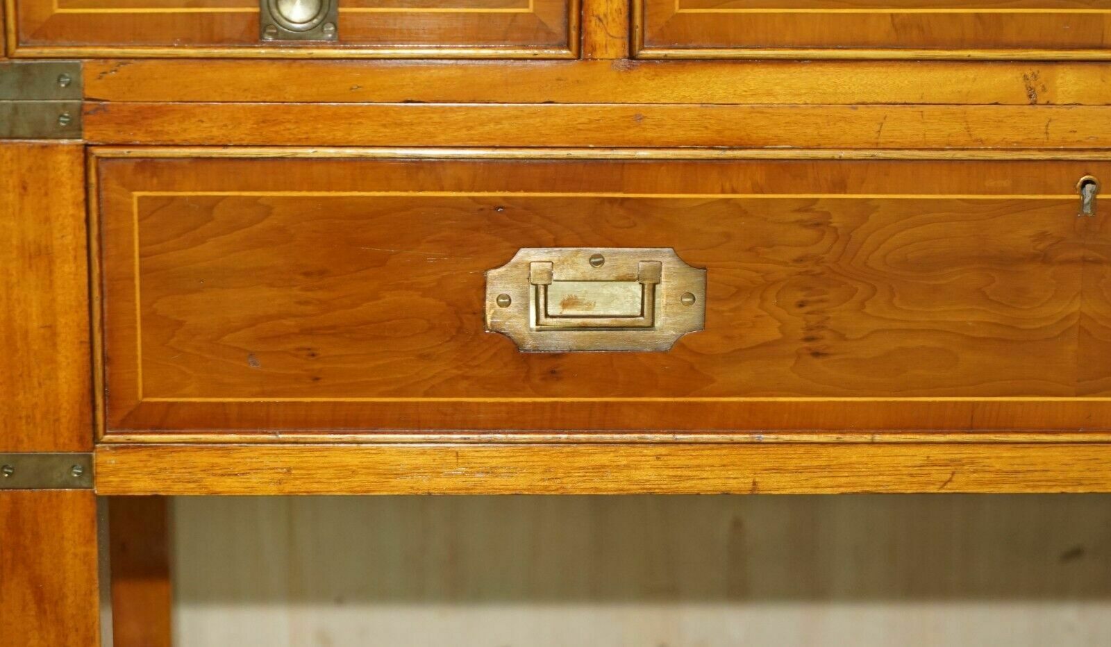 photo furniture Harrods Kennedy Burr Yew Wood Green Leather Secrataire Desk Chest Of Drawers