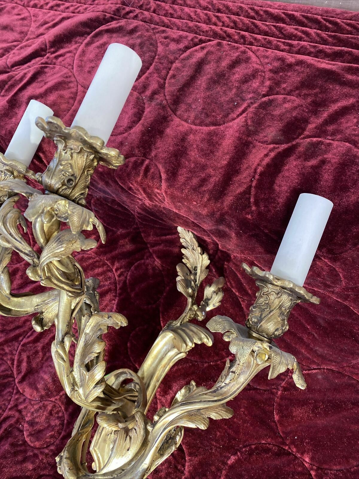 Set 2 Large Antique Gold Gilt Brass Wall Sconces Lights Louis XV 19th Century photo 10030.0