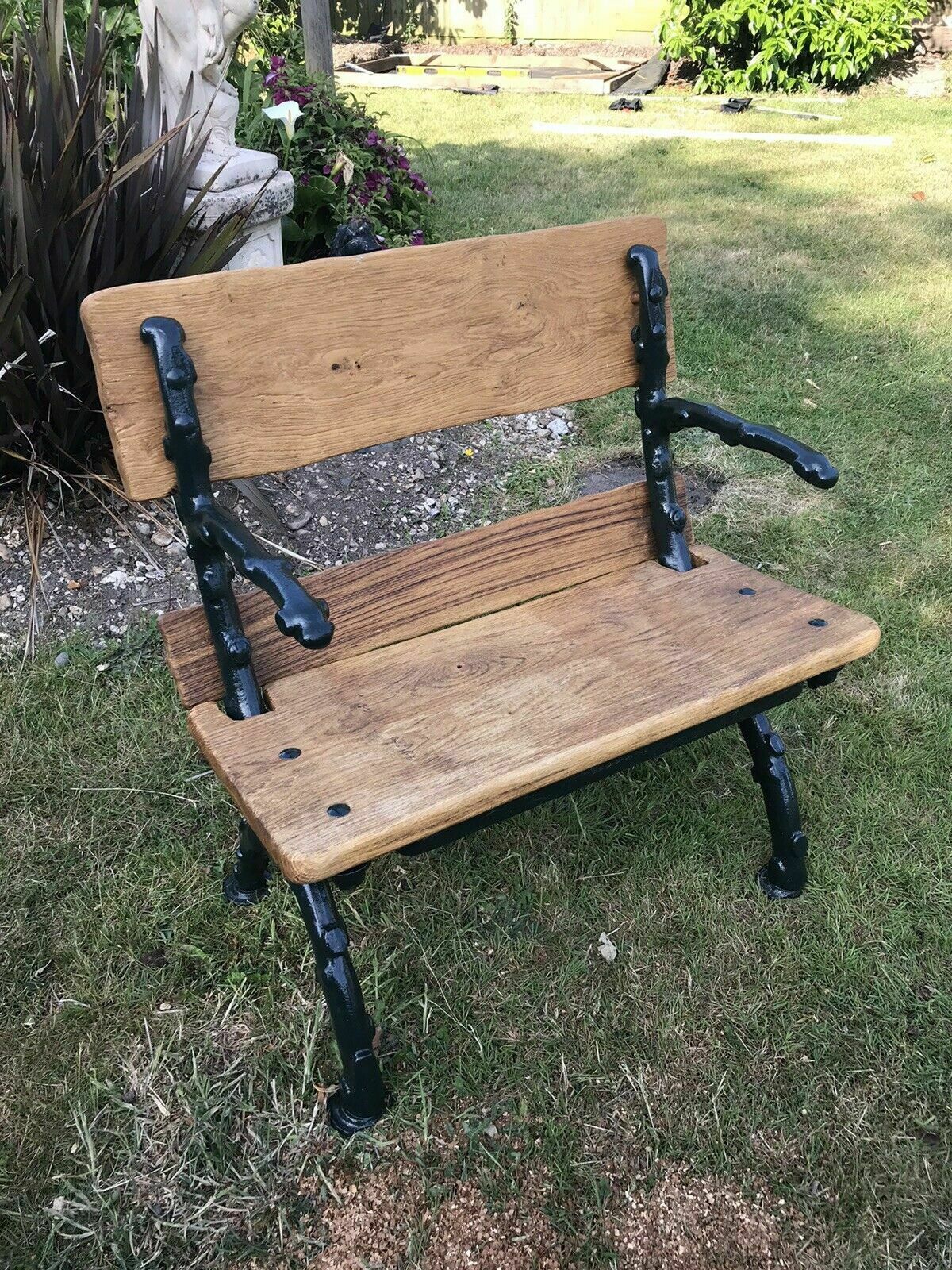 Old Antique Cast Iron Bench Period Reclaimed Seat Garden Patio Bar Wood Chair