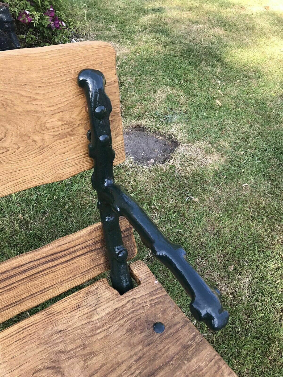 Old Antique Cast Iron Bench Period Reclaimed Seat Garden Patio Bar Wood Chair photo vinterior