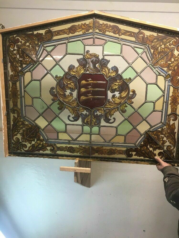 Unique Stained Glass Hand Painted Window Panel Old Period Antique Musketeers