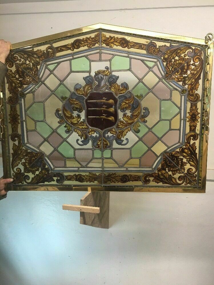 photo for sale Unique Stained Glass Hand Painted Window Panel Old Period Antique Musketeers