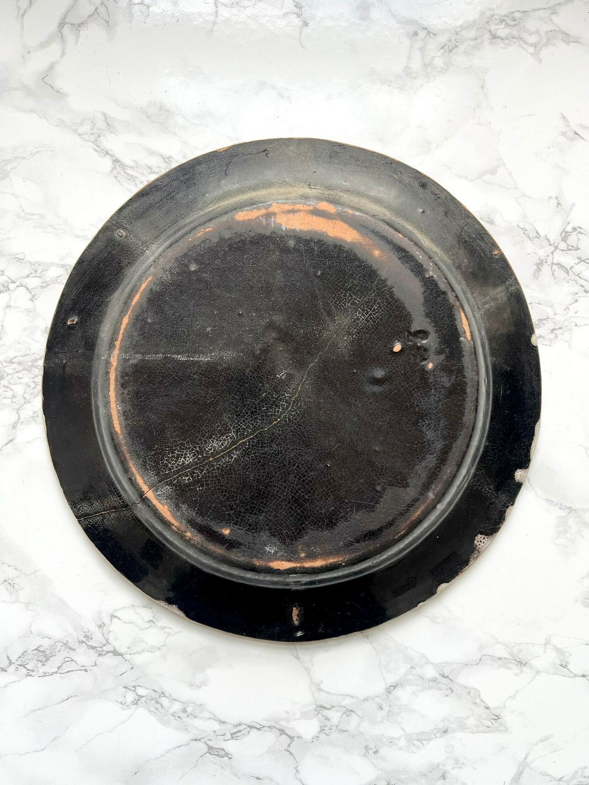 Rare Antique French "Cul Noir" Dish Hand Painted 1700 Blue Yellow Pottery photo Home Decor