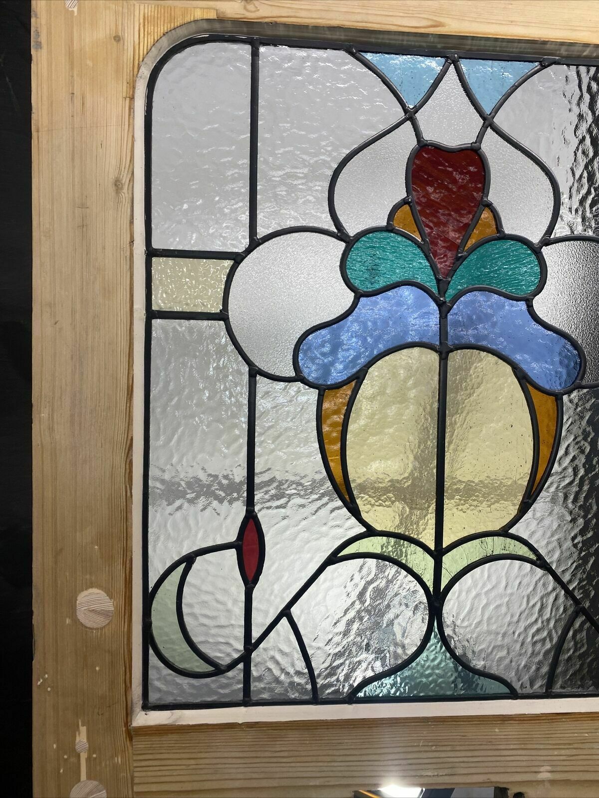 photo for sale Edwardian Front Door Period Stained Glass Old Reclaimed Antique Lead Wood Pine