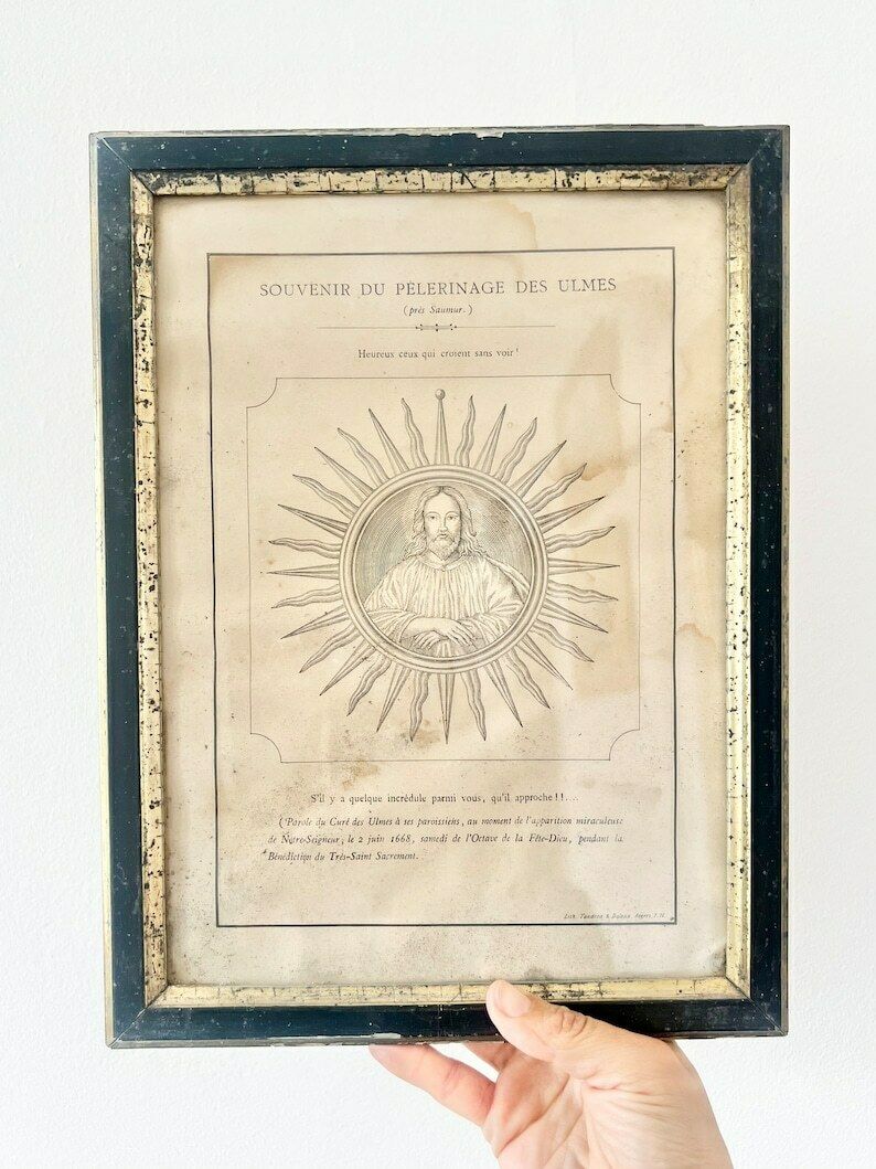Antique  Rare 1800 Document "Souvenir Of The Ulmes Pilgrimage" (Near Saumur Anjou) Commemorating The Apparition In 1668   In A Napoleon III Frame photo vinterior