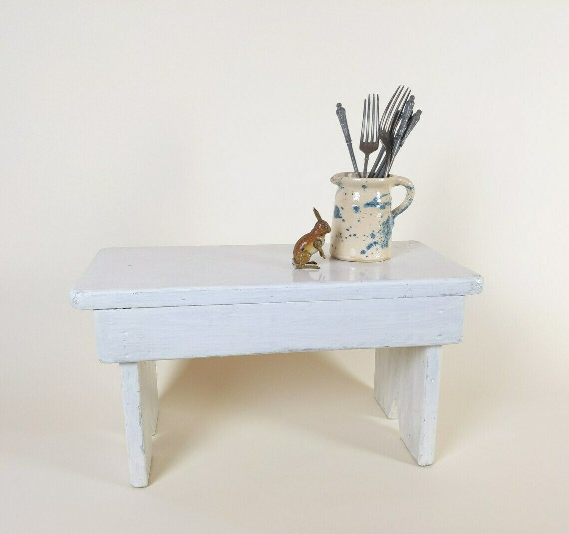 French Vintage Wooden Step Stool White Painted Display Stand Or Plant Stand photo for sale