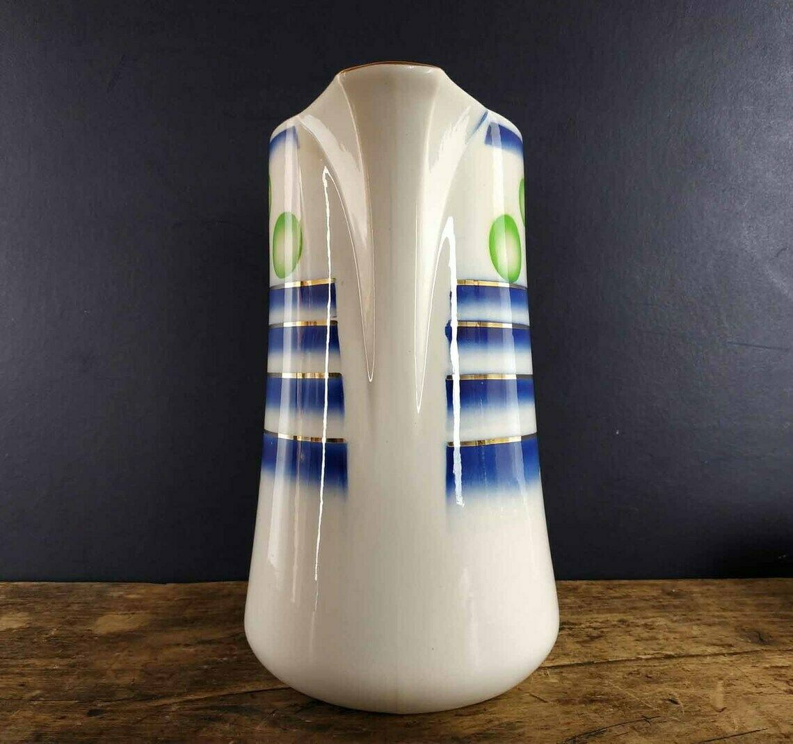 Large French Ironstone Jug, Sarreguemines Ironstone Pitcher, Digoin Ironstone Pottery,Vintage Stencilware Pitcher,Vintage Ceramic Water Jug photo vintage